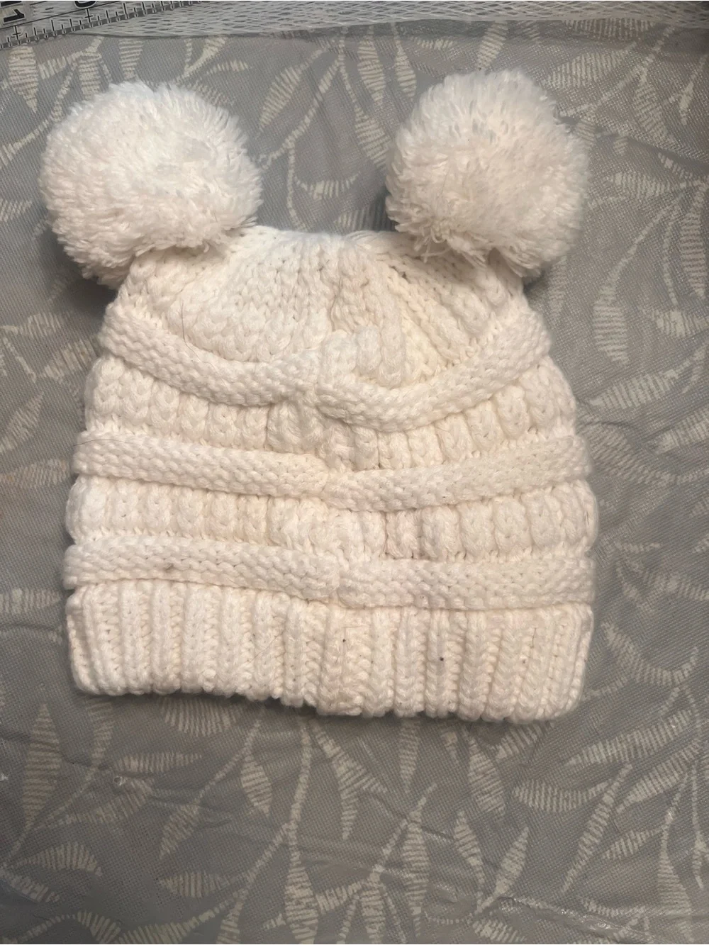 C.C Baby Cream Double Pom Pom Cable Knit Beanie